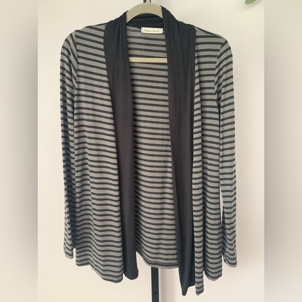 Michael Farrell Black and Gray Striped Women's Cardigan - Picture 3 of 16